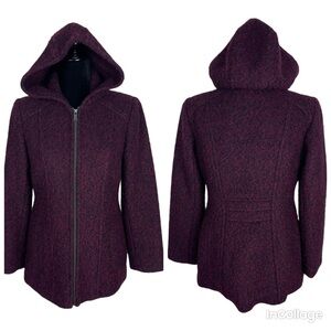 Anne Klein red/maroon marbled hooded full zipper warm coat size S